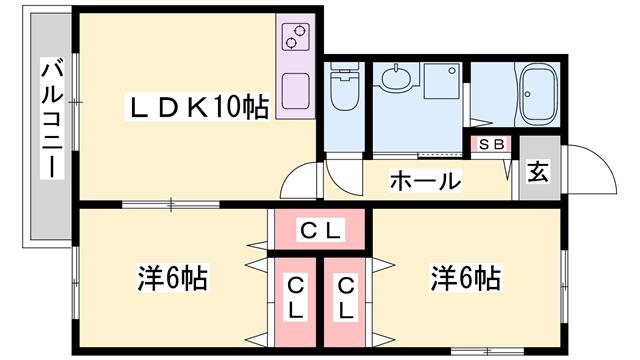バードランドひめじ壱番館(2LDK/2階)の間取り写真