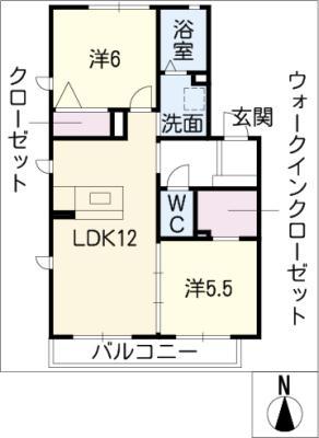 フェリス平和(2LDK/1階)の間取り写真