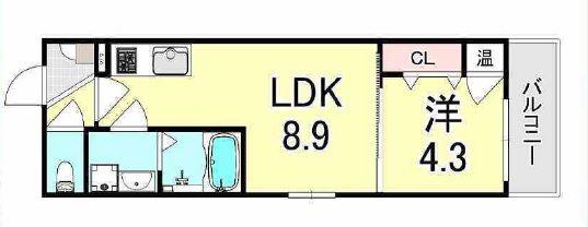 GRANDIR衣摺(1LDK/3階)の間取り写真