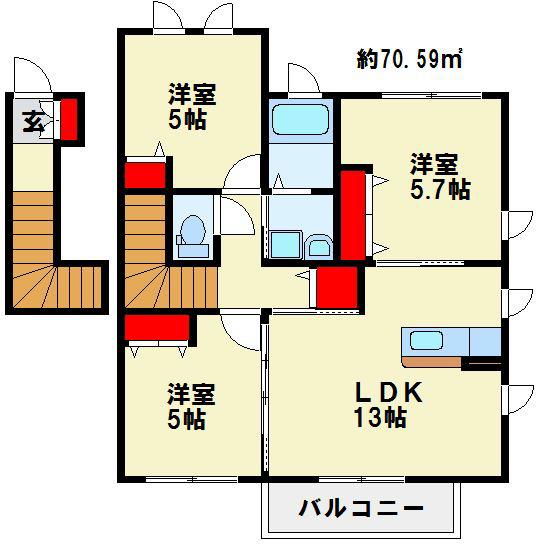 シャーメゾン花II(3LDK/2階)の間取り写真