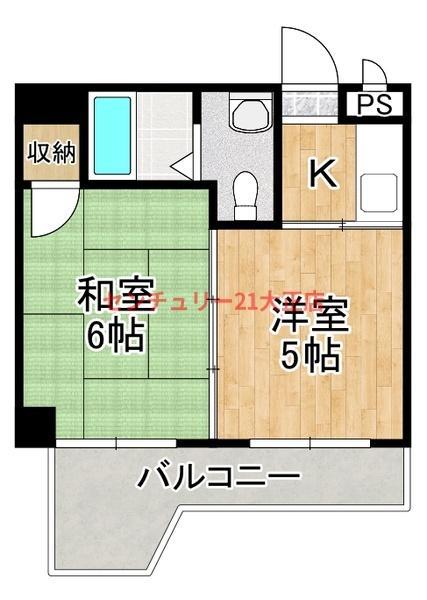 港スカイハイツ(2K/5階)の間取り写真