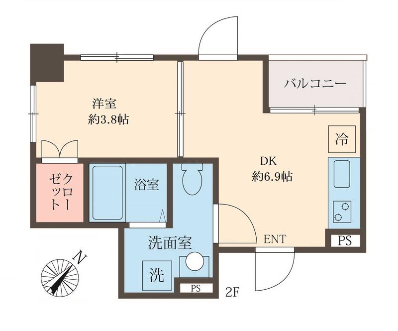 スフィア日本橋富沢町(1DK/2階)の間取り写真