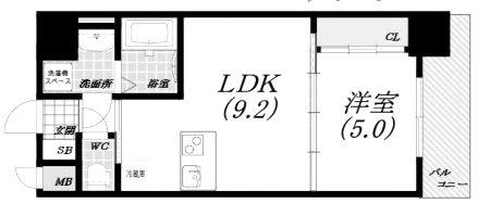 グランクレンツ尼崎(1LDK/12階)の間取り写真