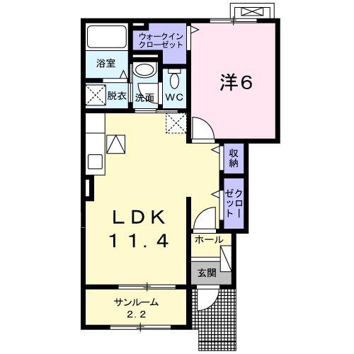 いまり・III(1LDK/1階)の間取り写真