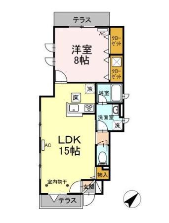 DUO2(1LDK/1階)の間取り写真