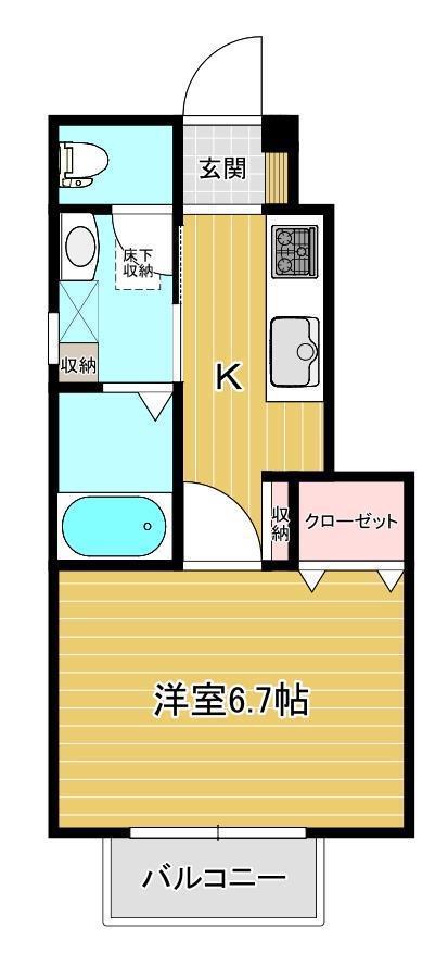 フォレスタA棟(1K/1階)の間取り写真