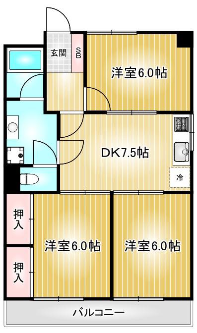 CASA吹上(3DK/3階)の間取り写真