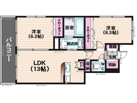 ヴィーブル(2LDK/2階)の間取り写真