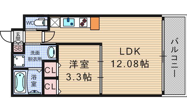 アーバネックス西長堀(1LDK/3階)の間取り写真