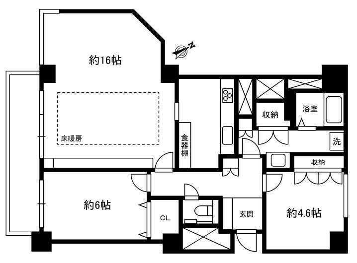 ハイネス麻布鳥居坂(2LDK/5階)の間取り写真