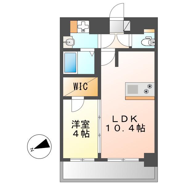 ディアレイシャス名古屋大須通(1LDK/14階)の間取り写真