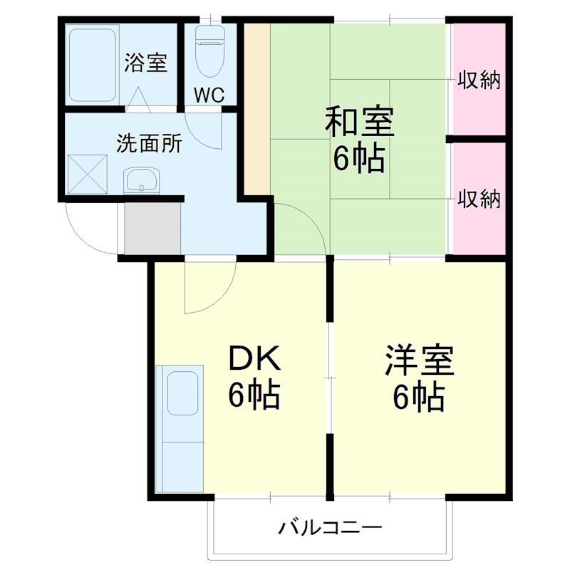 ハピネスM(2DK/2階)の間取り写真