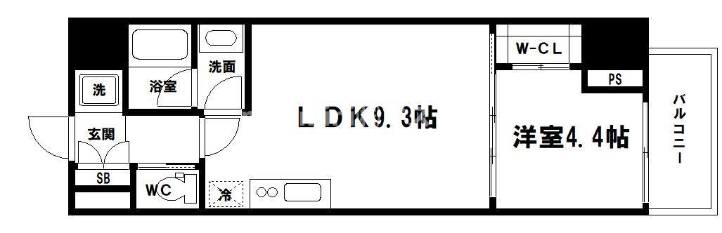 ブエナビスタ大手通(1LDK/9階)の間取り写真