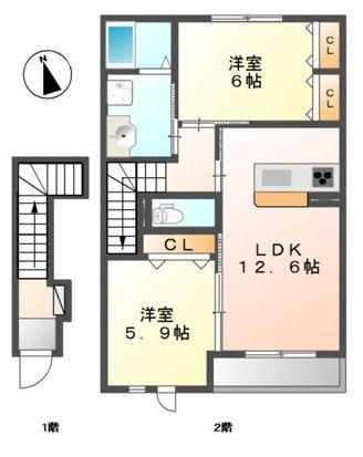 SOLEIL ソレイユ(2LDK/2階)の間取り写真