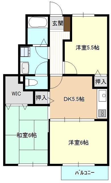 アクアリウスD(3DK/1階)の間取り写真
