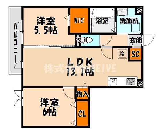 アンソレイエくさつ(2LDK/2階)の間取り写真