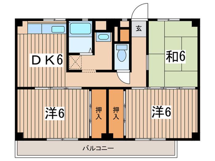 ビレッジハウス阿久和5号棟(3DK/1階)の間取り写真