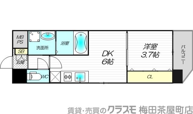 ビガーポリス412天満2丁目II(1DK/6階)の間取り写真