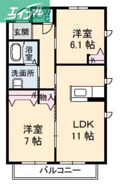 グランマスト福浜A棟(2LDK/2階)の間取り写真