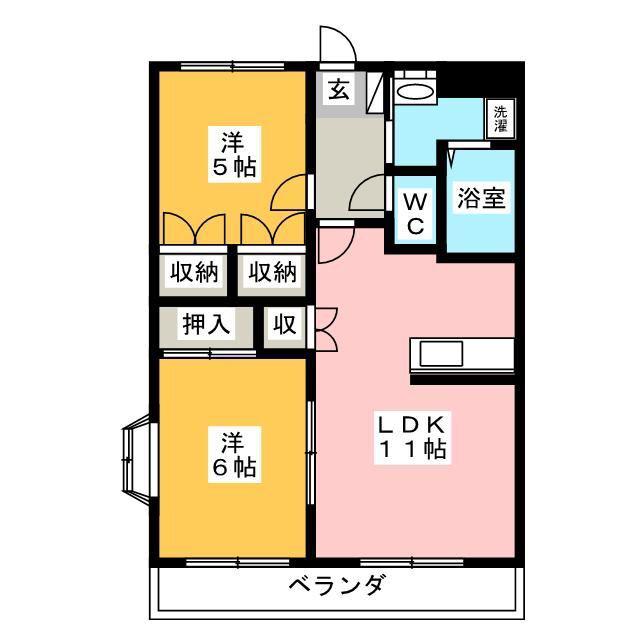 アルカディアN(2LDK/2階)の間取り写真
