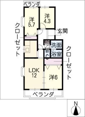 プランドールU(3LDK/1階)の間取り写真