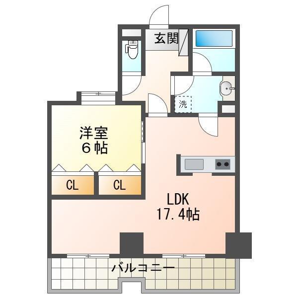 アパガーデンコート万代(1LDK/4階)の間取り写真