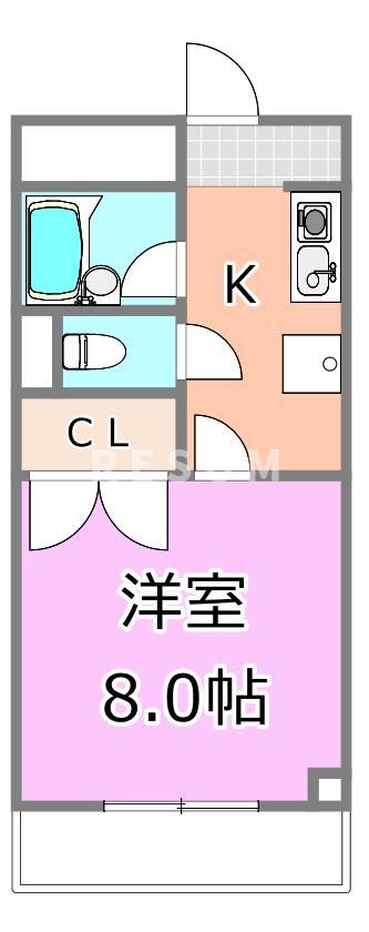 カームハイツ(1K/2階)の間取り写真