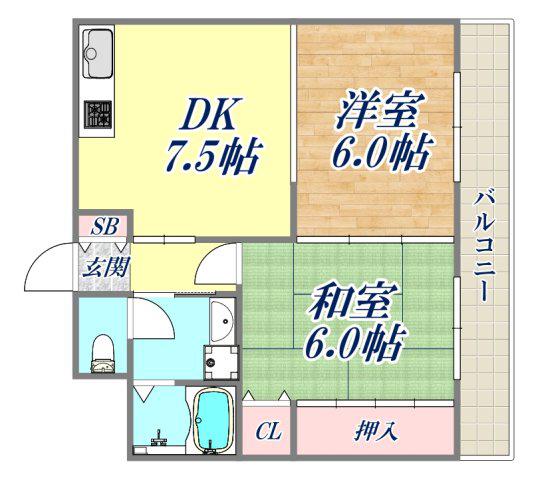聖隆エレガントハイツ(2DK/3階)の間取り写真