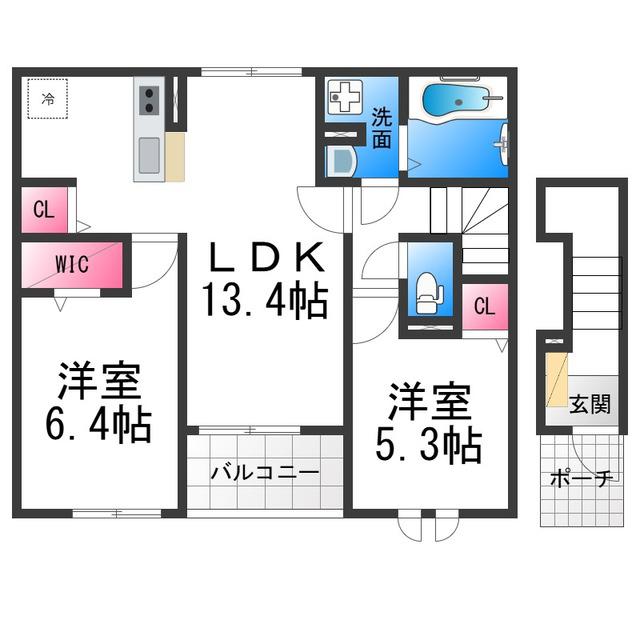 LUCES(2LDK/2階)の間取り写真