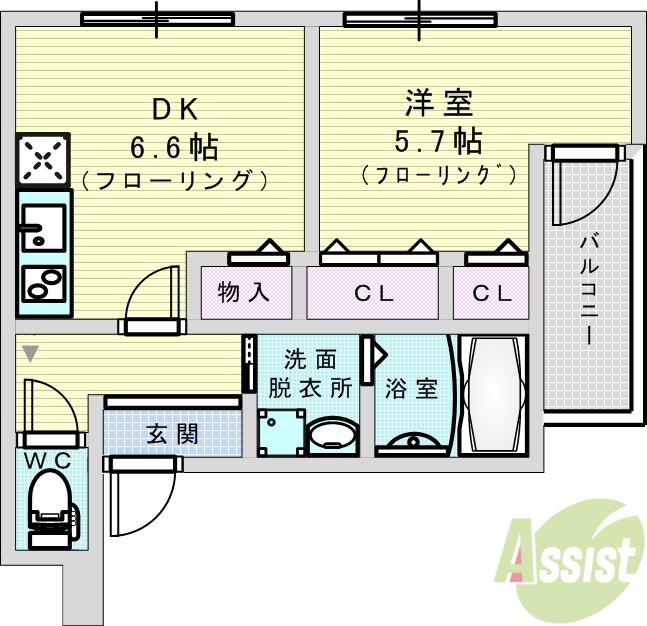 フジパレス豊新7番館(1DK/3階)の間取り写真