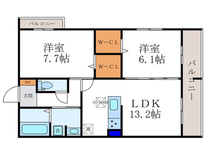 ヴァン ソレイユ 二条(2LDK/3階)の間取り写真