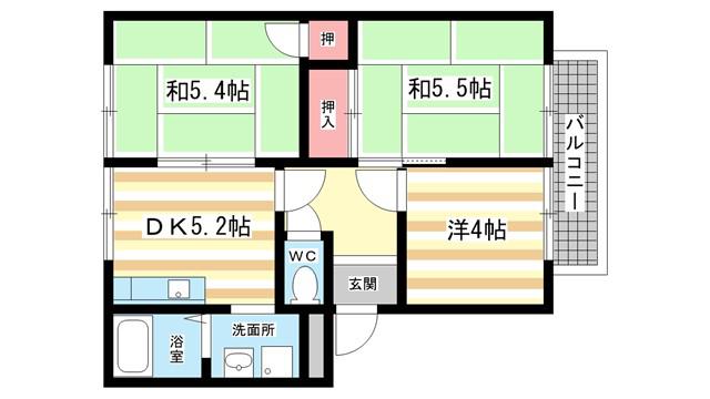 ディアスB(3DK/1階)の間取り写真