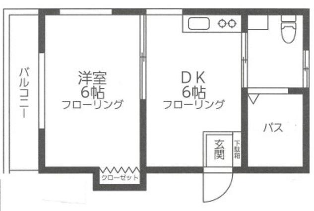グリーンベルII(1DK/2階)の間取り写真