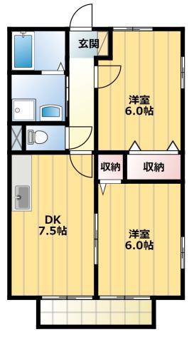 グリーンビレッジ D棟(2DK/1階)の間取り写真