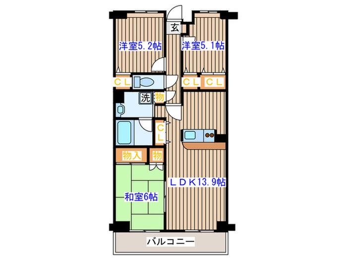 OAKS南仙台(3LDK/1階)の間取り写真