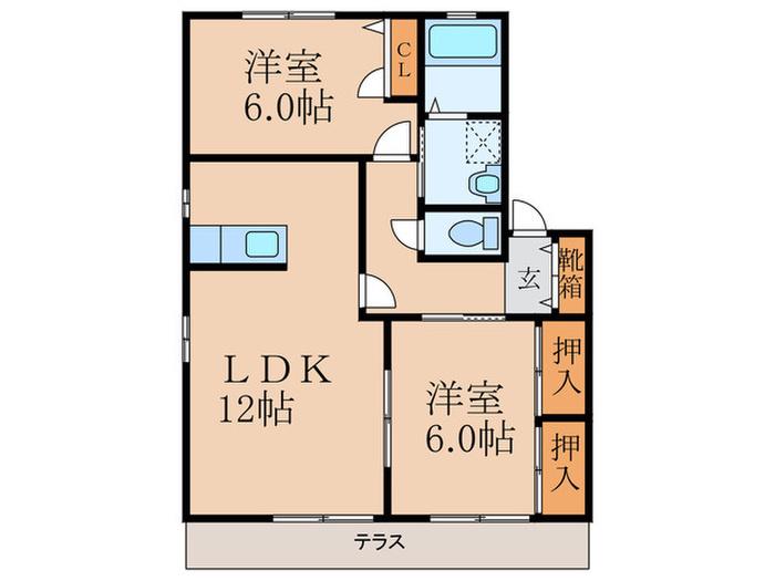 フォルス・ド・ラージュA棟(2LDK/1階)の間取り写真