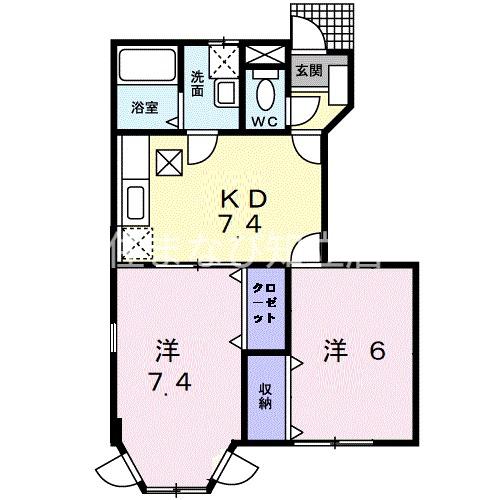 クレッシェンド(2DK/1階)の間取り写真