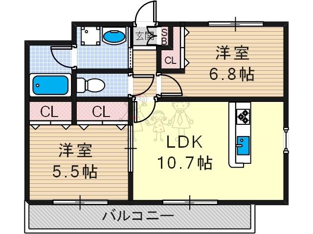 アコード鷹合(2LDK/4階)の間取り写真