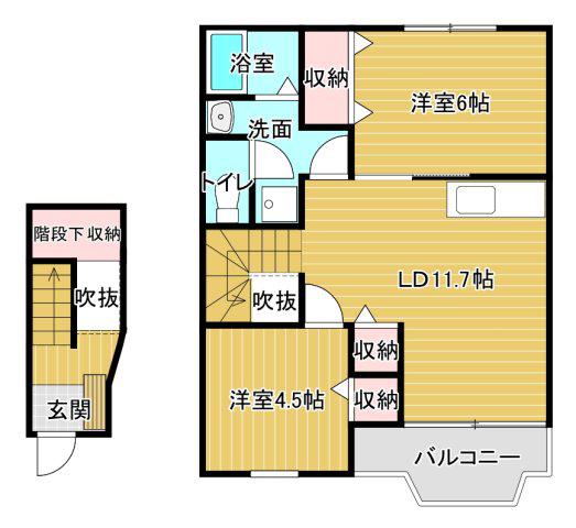 フルールセーヌII(2LDK/2階)の間取り写真