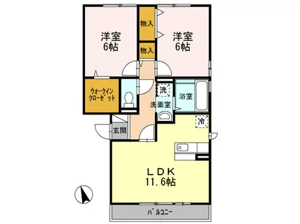 KファインB(2LDK/1階)の間取り写真