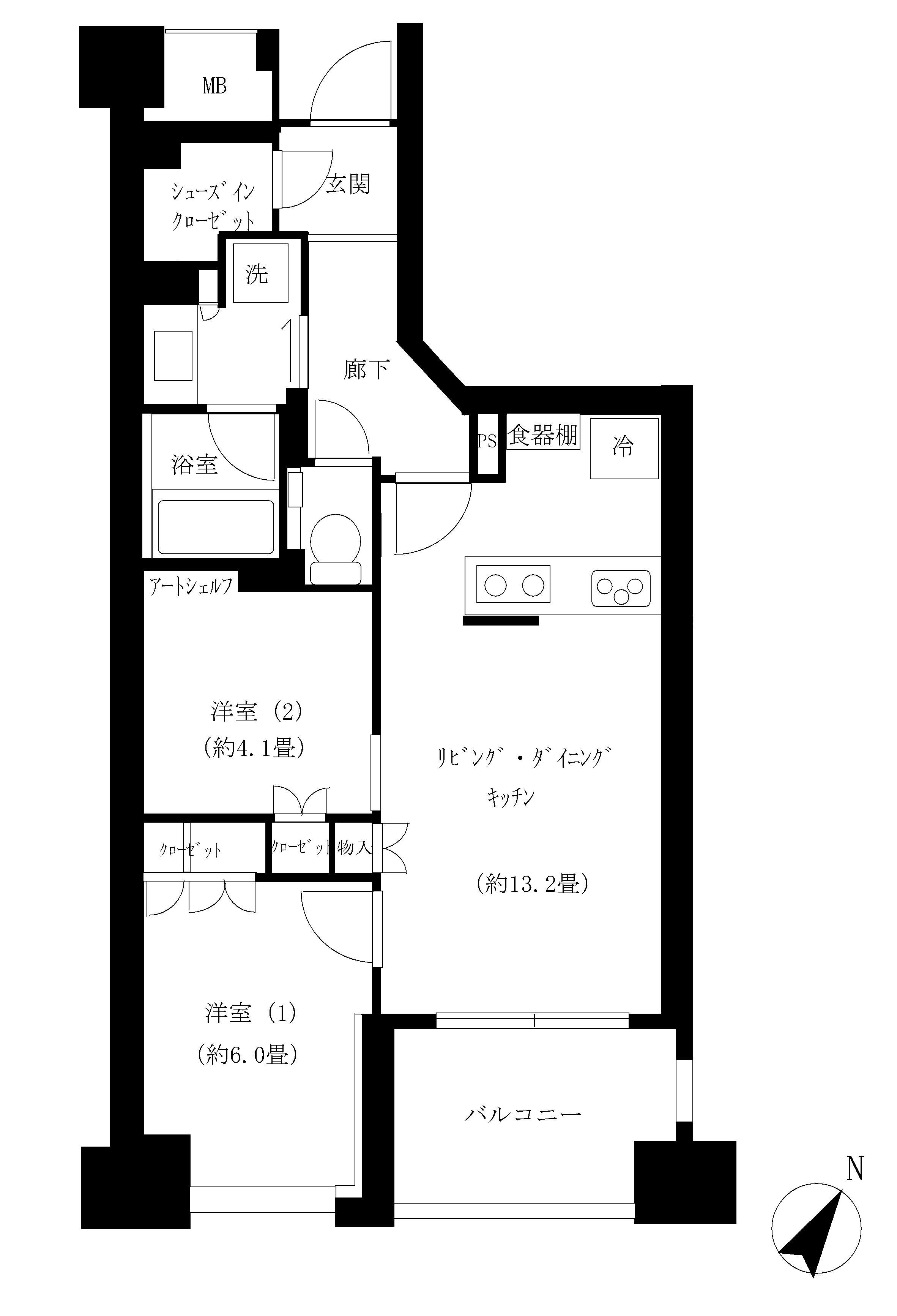 プラウド人形町(2LDK/2階)の間取り写真