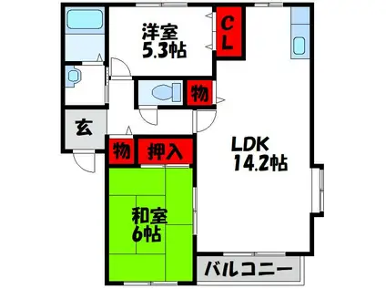 ピュアハイツA棟(2LDK/2階)の間取り写真