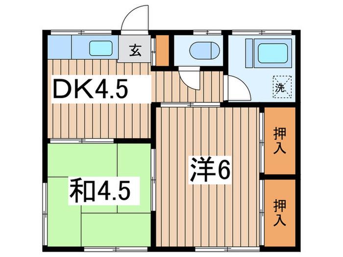 寺田ハイツ1号棟(2DK/2階)の間取り写真