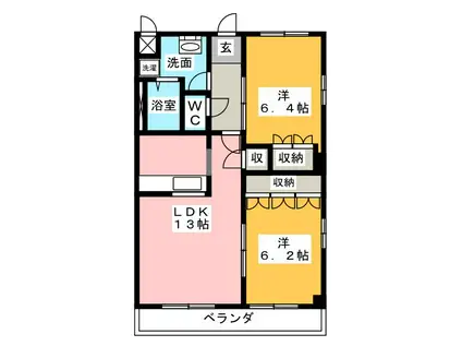 リュミエール A棟(2LDK/2階)の間取り写真