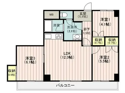 ハイライフ三田(3LDK/9階)の間取り写真