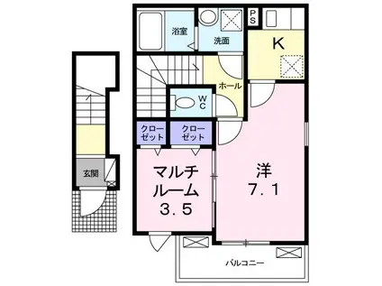 コモディ モンテIII(1K/2階)の間取り写真