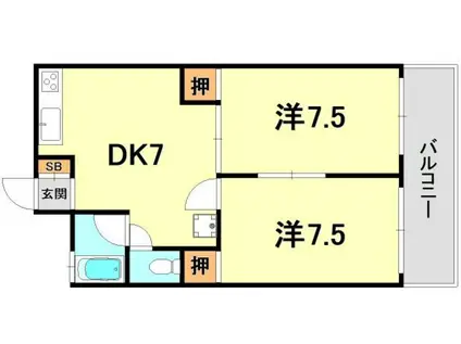 コーポカグラ(2DK/4階)の間取り写真