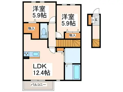 ソレジオタウン大津(2LDK/2階)の間取り写真