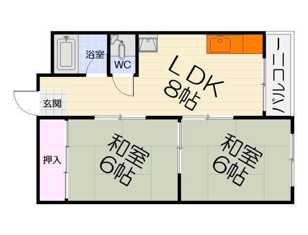 大栄マンション(2LDK/3階)の間取り写真
