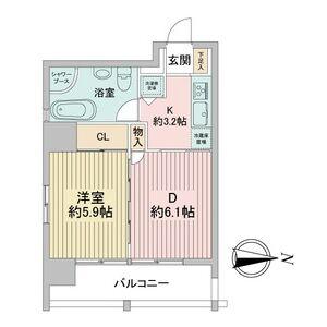レインボーピア記念橋(1LDK/6階)の間取り写真